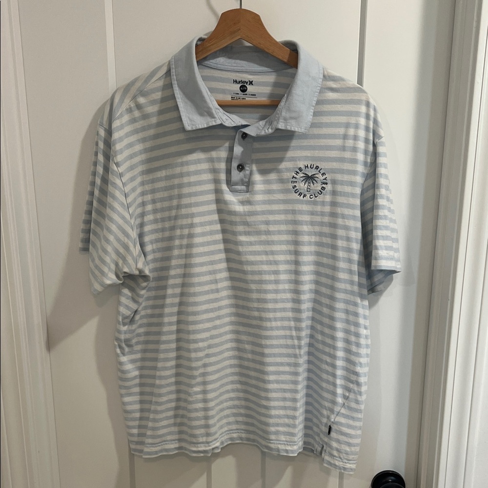 Hurley Men's Polo Shirt - Light Gray Stripes